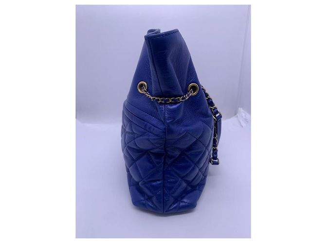 Borsa Tote Chanel in pelle blu - vista 3