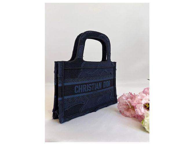 Borsa Dior "Mini Book Tote" in tela camouflage blu navy - vista 6
