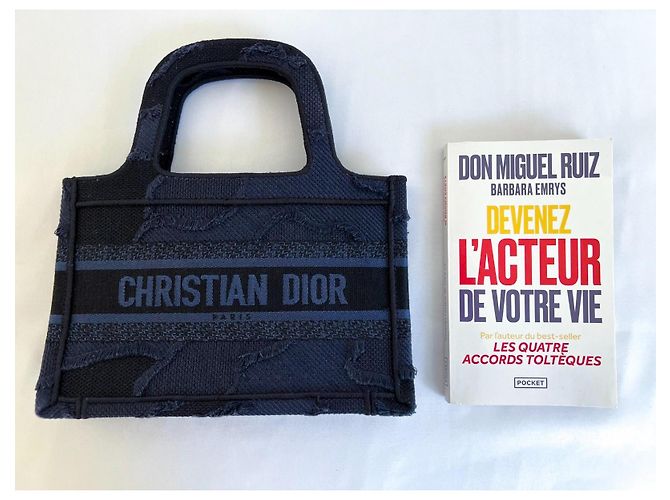 Borsa Dior "Mini Book Tote" in tela camouflage blu navy - vista 8