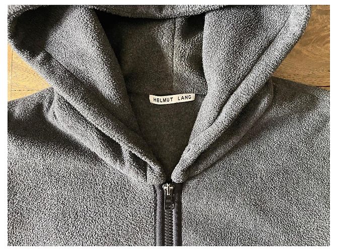 Giacca con cappuccio zip Helmut Lang in pile grigio scuro Vintage Taglia 54 - vista 6