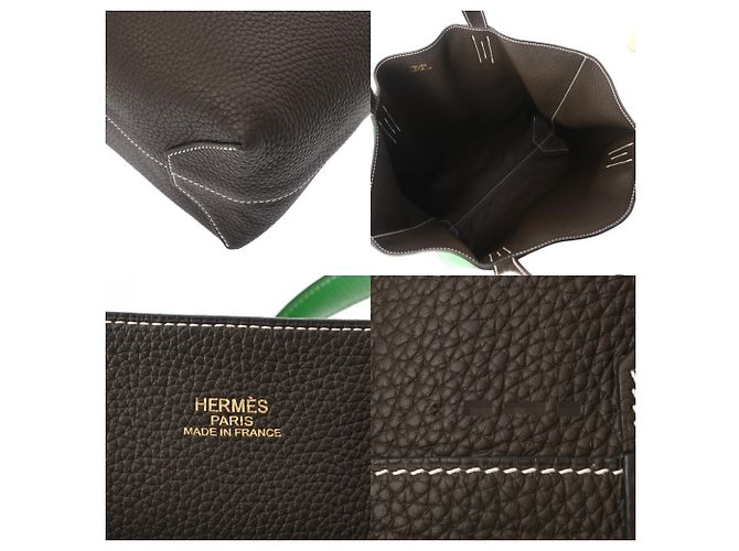 Hermès HERMES Tote Double Sens 45 em Verde Oliva Bambu - vista 11