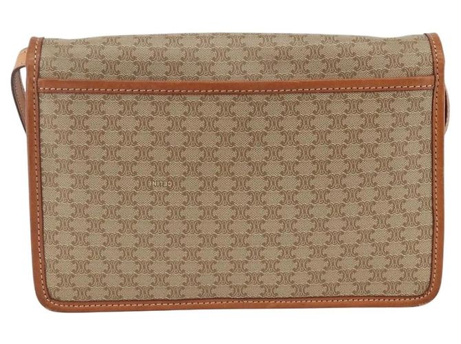 Céline Celine Vintage Macadam Circle Logo Canvas and Leather Beige - vue 2