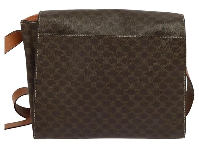 Céline Celine Vintage Macadam Circle Logo Canvas and Leather Marrone - vista 2
