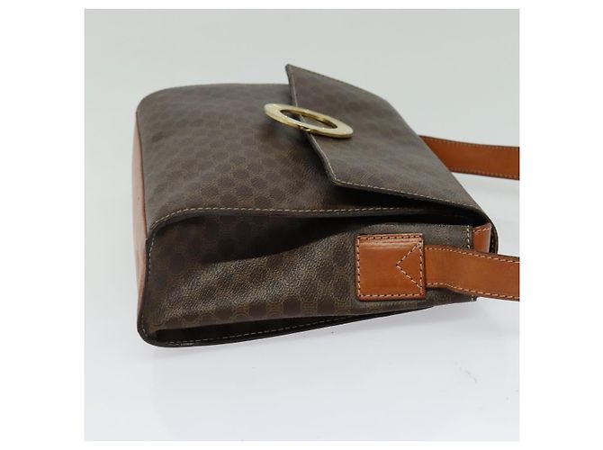 Céline Celine Vintage Macadam Circle Logo Canvas and Leather Marrone - vista 4