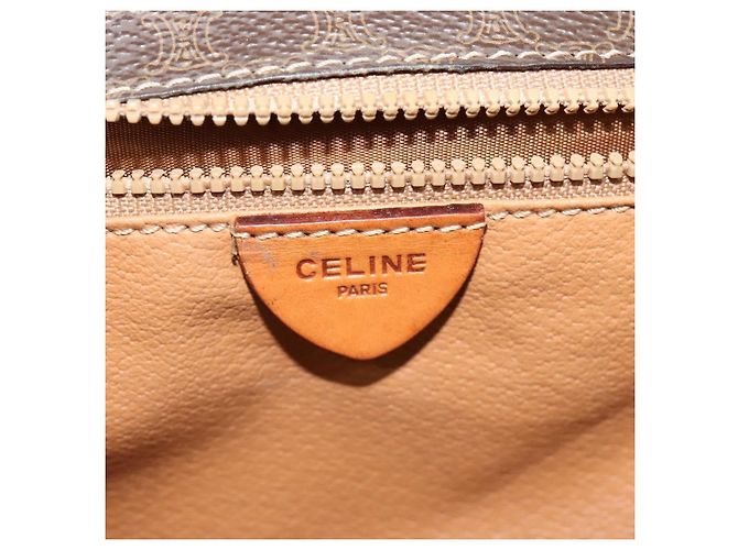 Céline Celine Vintage Macadam Circle Logo Canvas and Leather Marrone - vista 6