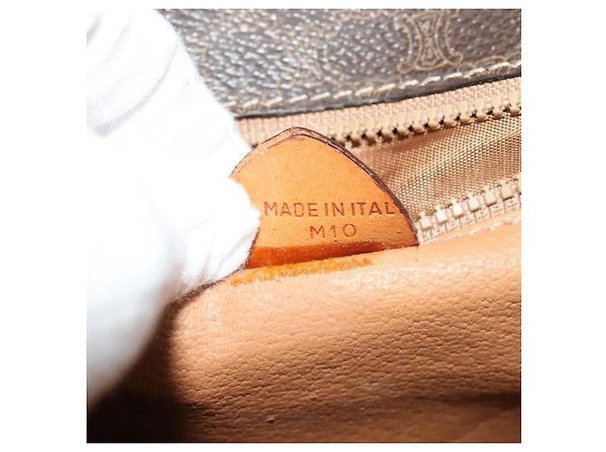 Céline Celine Vintage Macadam Circle Logo Canvas and Leather Marrone - vista 7