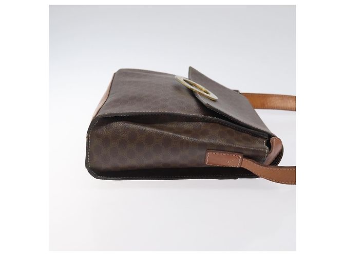 Céline Celine Vintage Macadam Circle Logo Canvas and Leather Castaño - vista 3