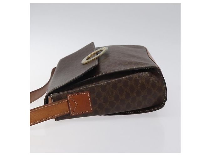 Céline Celine Vintage Macadam Circle Logo Canvas and Leather Castaño - vista 4