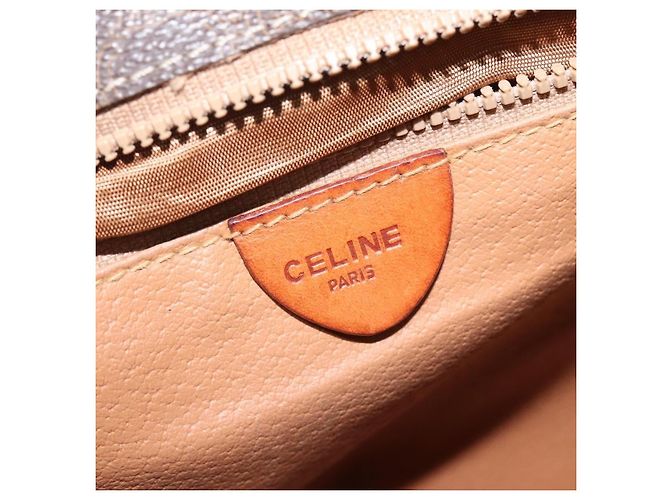Céline Celine Vintage Macadam Circle Logo Canvas and Leather Castaño - vista 6