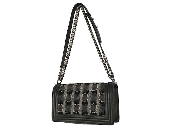 Chanel Boy Flap Tweed and Leather Old Medium Nero - vista 2