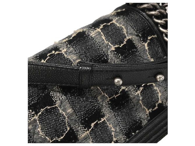 Chanel Boy Flap Tweed and Leather Old Medium Nero - vista 7