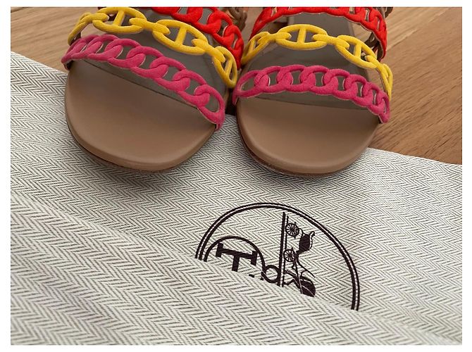 Sandali Hermès Oran Multicolori Rosa Rosso Beige Arancione Giallo - vista 9