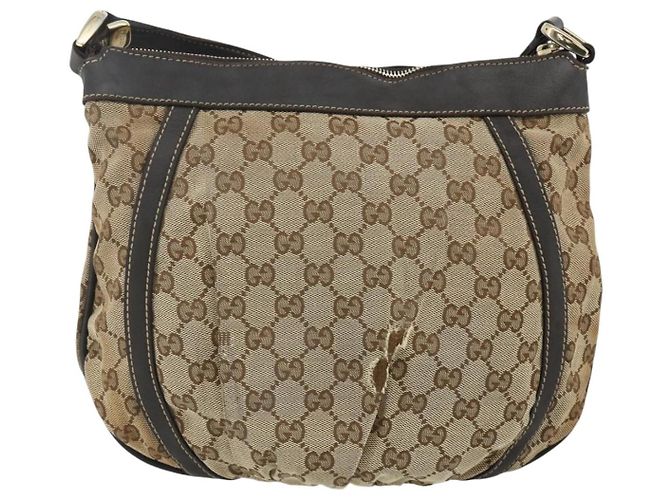 Borsa a Spalla GG Canvas Gucci Beige Oro 203257 Auth mr2384 D'oro - vista 2