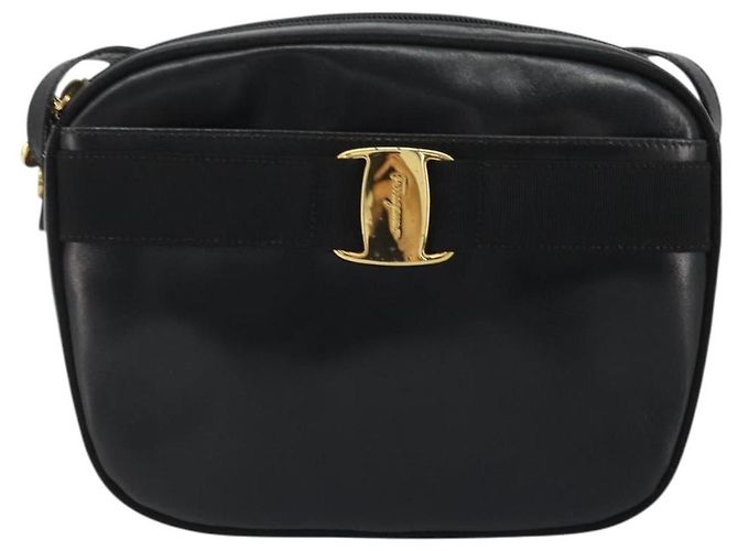 Borsa a Spalla Vala in Pelle Nera e Oro Salvatore Ferragamo Auth ka4046 Nero D'oro - vista 13