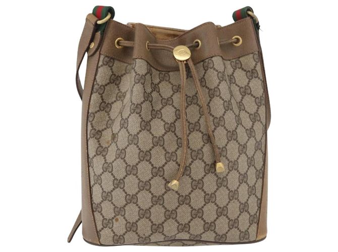 Gucci Borsa GG Supreme Web Sherry Line in PVC beige e oro 41 02 034 Auth 175632 D'oro - vista 13