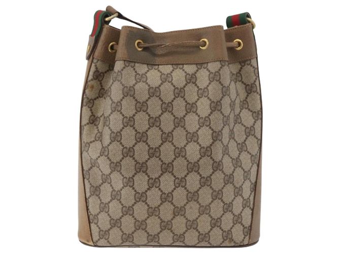 Gucci Borsa GG Supreme Web Sherry Line in PVC beige e oro 41 02 034 Auth 175632 D'oro - vista 2