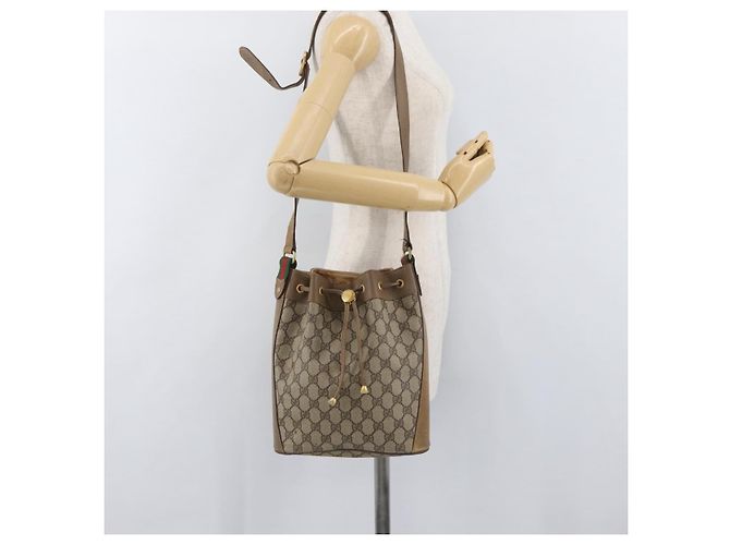 Gucci Borsa GG Supreme Web Sherry Line in PVC beige e oro 41 02 034 Auth 175632 D'oro - vista 22