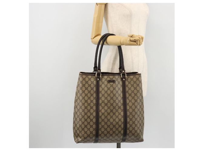 Gucci Borsa Tote GG Supreme in PVC beige e oro 223668 Auth BA12128 D'oro - vista 24