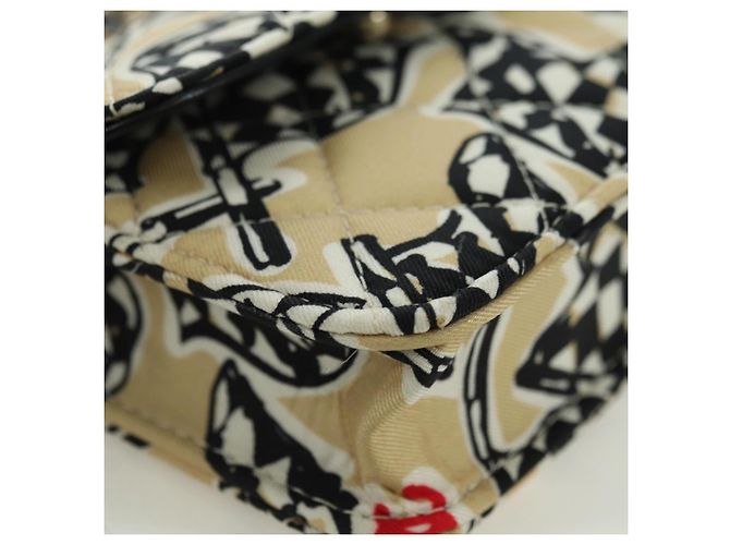 CHANEL Pochette a Catena Matelassé Bandiera a Scacchi Cotone Beige CC Auth YKZ1020SAM D'oro - vista 14