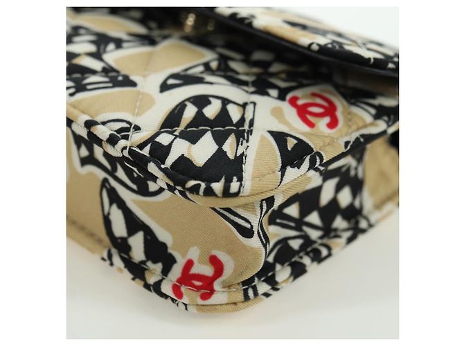 CHANEL Pochette a Catena Matelassé Bandiera a Scacchi Cotone Beige CC Auth YKZ1020SAM D'oro - vista 15