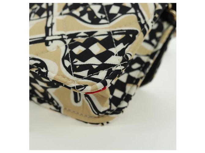 CHANEL Pochette a Catena Matelassé Bandiera a Scacchi Cotone Beige CC Auth YKZ1020SAM D'oro - vista 17