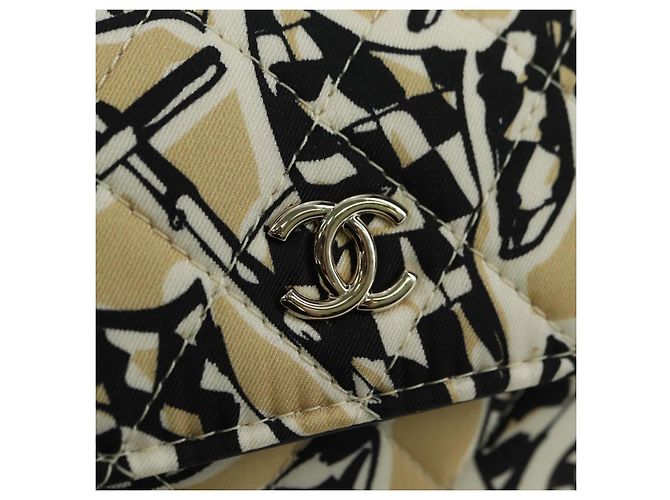 CHANEL Pochette a Catena Matelassé Bandiera a Scacchi Cotone Beige CC Auth YKZ1020SAM D'oro - vista 18