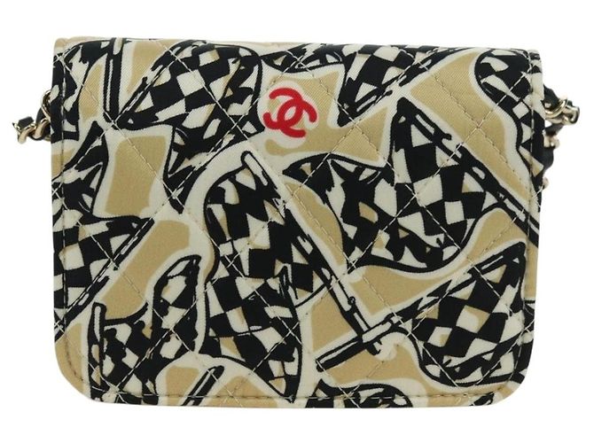 CHANEL Pochette a Catena Matelassé Bandiera a Scacchi Cotone Beige CC Auth YKZ1020SAM D'oro - vista 2