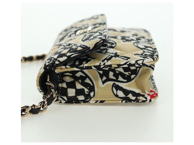 CHANEL Pochette a Catena Matelassé Bandiera a Scacchi Cotone Beige CC Auth YKZ1020SAM D'oro - vista 3