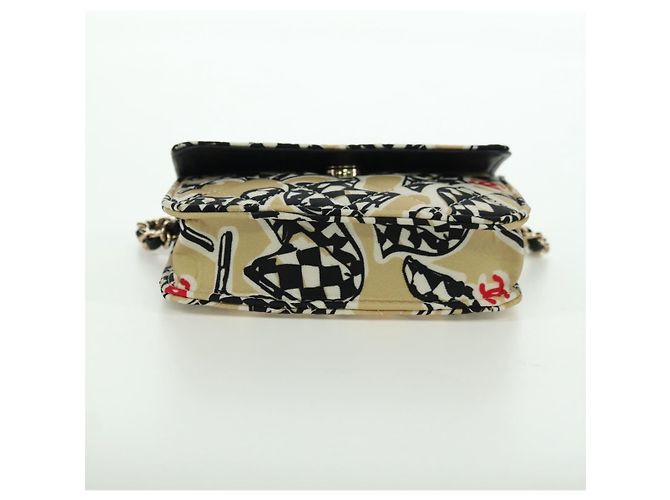 CHANEL Pochette a Catena Matelassé Bandiera a Scacchi Cotone Beige CC Auth YKZ1020SAM D'oro - vista 5
