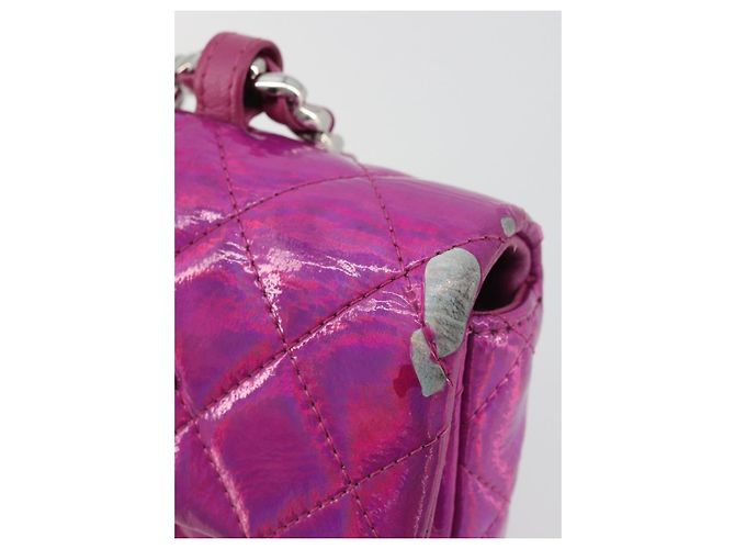 CHANEL Pochette Matelassé con Moschettone Pelle Verniciata Rosa Argento CC Auth YKZ1380A - vista 10