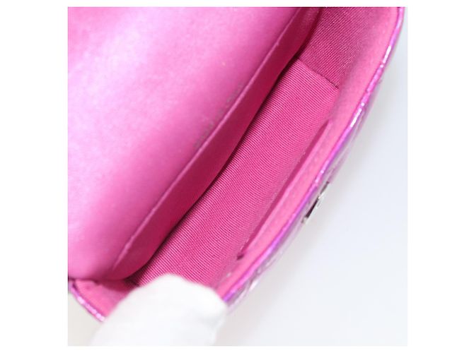 CHANEL Pochette Matelassé con Moschettone Pelle Verniciata Rosa Argento CC Auth YKZ1380A - vista 11
