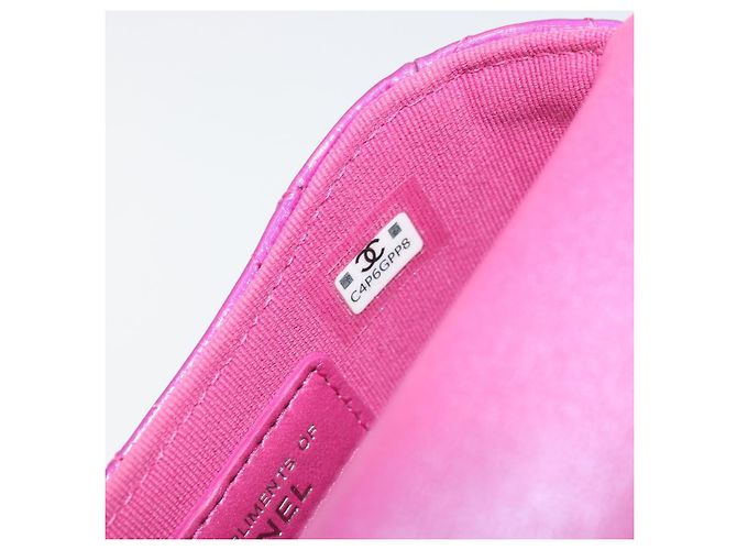 CHANEL Pochette Matelassé con Moschettone Pelle Verniciata Rosa Argento CC Auth YKZ1380A - vista 12