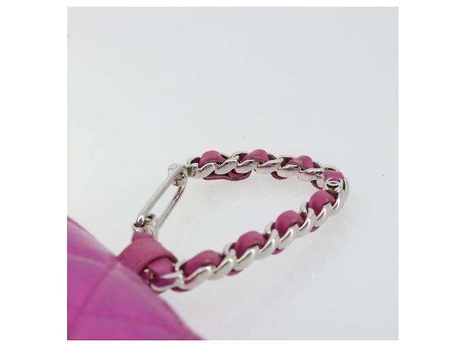 CHANEL Pochette Matelassé con Moschettone Pelle Verniciata Rosa Argento CC Auth YKZ1380A - vista 14