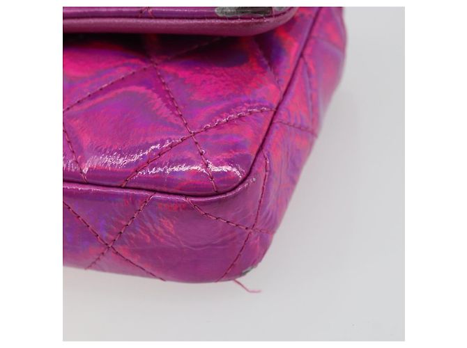 CHANEL Pochette Matelassé con Moschettone Pelle Verniciata Rosa Argento CC Auth YKZ1380A - vista 15