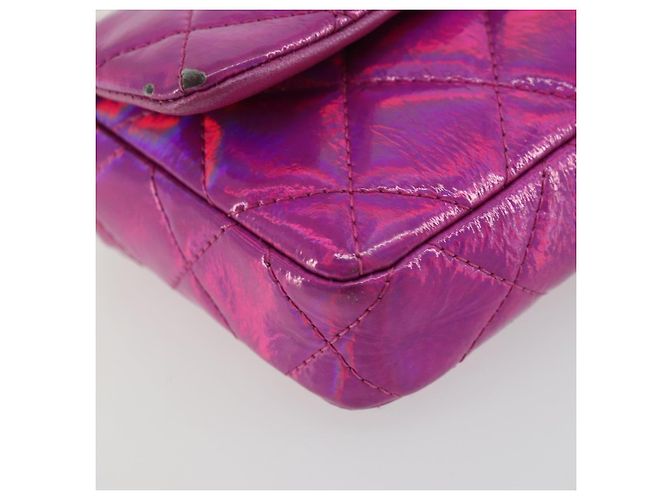 CHANEL Pochette Matelassé con Moschettone Pelle Verniciata Rosa Argento CC Auth YKZ1380A - vista 16
