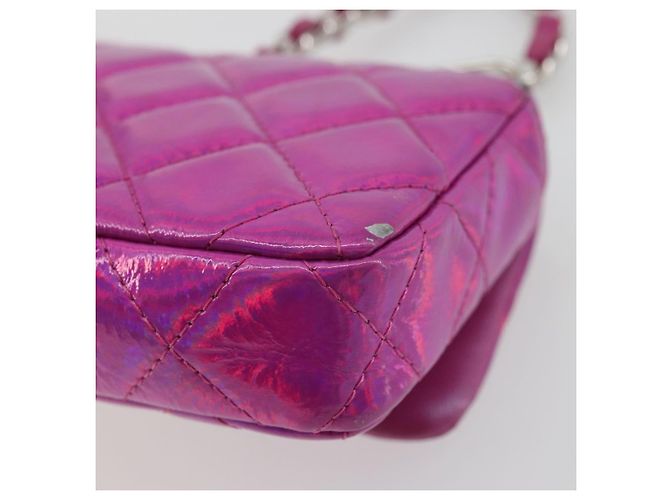 CHANEL Pochette Matelassé con Moschettone Pelle Verniciata Rosa Argento CC Auth YKZ1380A - vista 17
