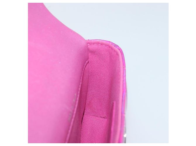 CHANEL Pochette Matelassé con Moschettone Pelle Verniciata Rosa Argento CC Auth YKZ1380A - vista 21