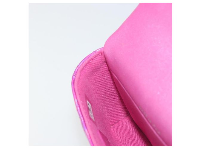 CHANEL Pochette Matelassé con Moschettone Pelle Verniciata Rosa Argento CC Auth YKZ1380A - vista 22
