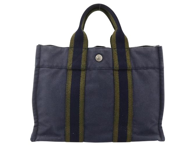 Hermès HERMES Fourre ToutPM Borsa Tote in Tela Blu Navy Argento Auth am11365 - vista 13