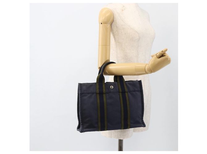 Hermès HERMES Fourre ToutPM Borsa Tote in Tela Blu Navy Argento Auth am11365 - vista 21