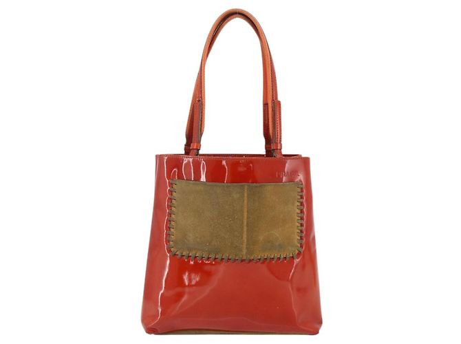 PRADA Tote Bag aus rotem lackiertem Leder mit Silber Auth ti3877 - Ansicht 13