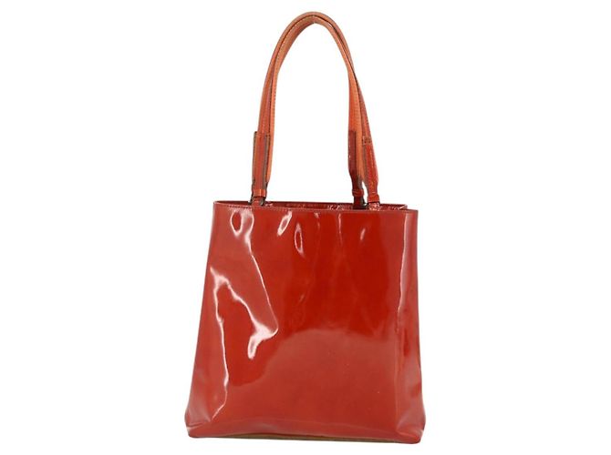 PRADA Tote Bag aus rotem lackiertem Leder mit Silber Auth ti3877 - Ansicht 2