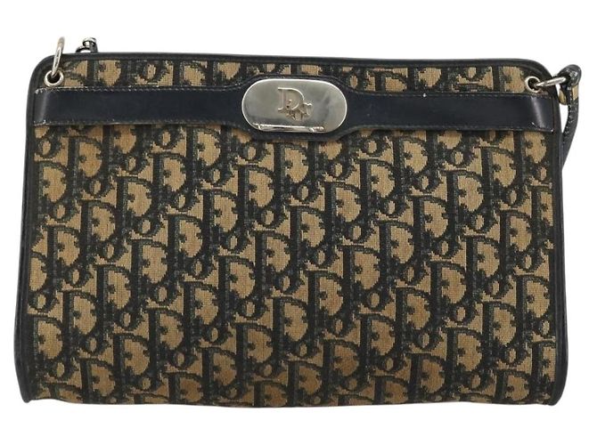 Borsa a Spalla in Tela Trotter Christian Dior Blu Navy Oro Auth 175155 D'oro - vista 13