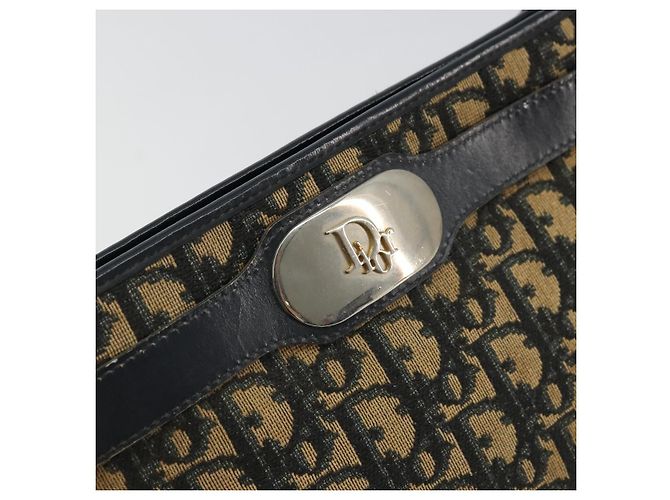 Borsa a Spalla in Tela Trotter Christian Dior Blu Navy Oro Auth 175155 D'oro - vista 17