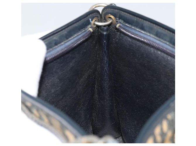 Borsa a Spalla in Tela Trotter Christian Dior Blu Navy Oro Auth 175155 D'oro - vista 19