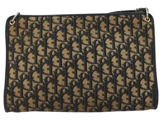 Borsa a Spalla in Tela Trotter Christian Dior Blu Navy Oro Auth 175155 D'oro - vista 2