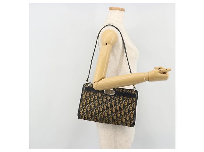 Borsa a Spalla in Tela Trotter Christian Dior Blu Navy Oro Auth 175155 D'oro - vista 20
