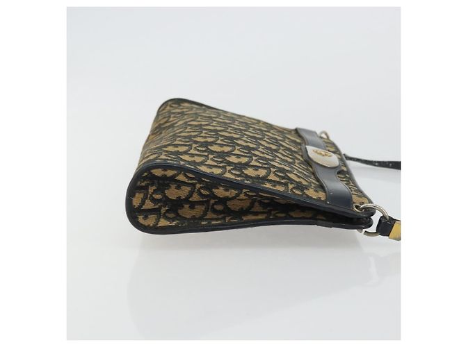 Borsa a Spalla in Tela Trotter Christian Dior Blu Navy Oro Auth 175155 D'oro - vista 3