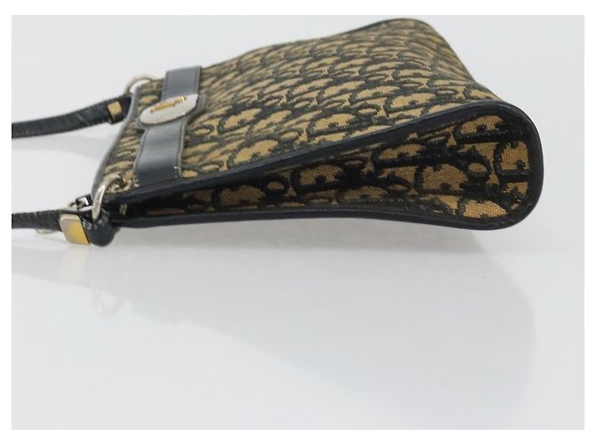 Borsa a Spalla in Tela Trotter Christian Dior Blu Navy Oro Auth 175155 D'oro - vista 4
