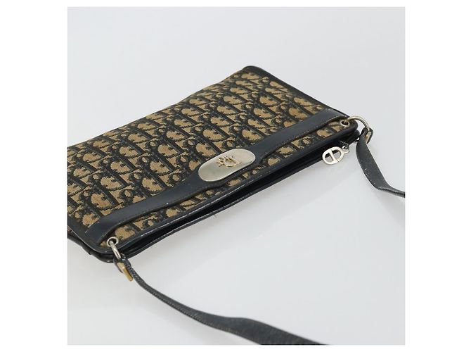 Borsa a Spalla in Tela Trotter Christian Dior Blu Navy Oro Auth 175155 D'oro - vista 6